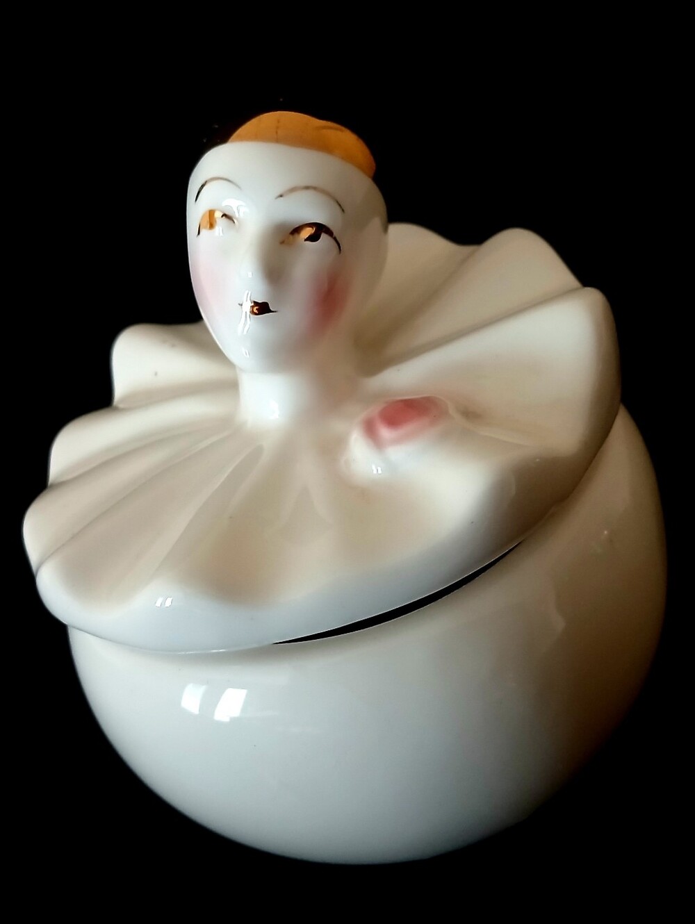 Vintage White Porcelain Clown Trinket Jar - Women Bath & Body Accent